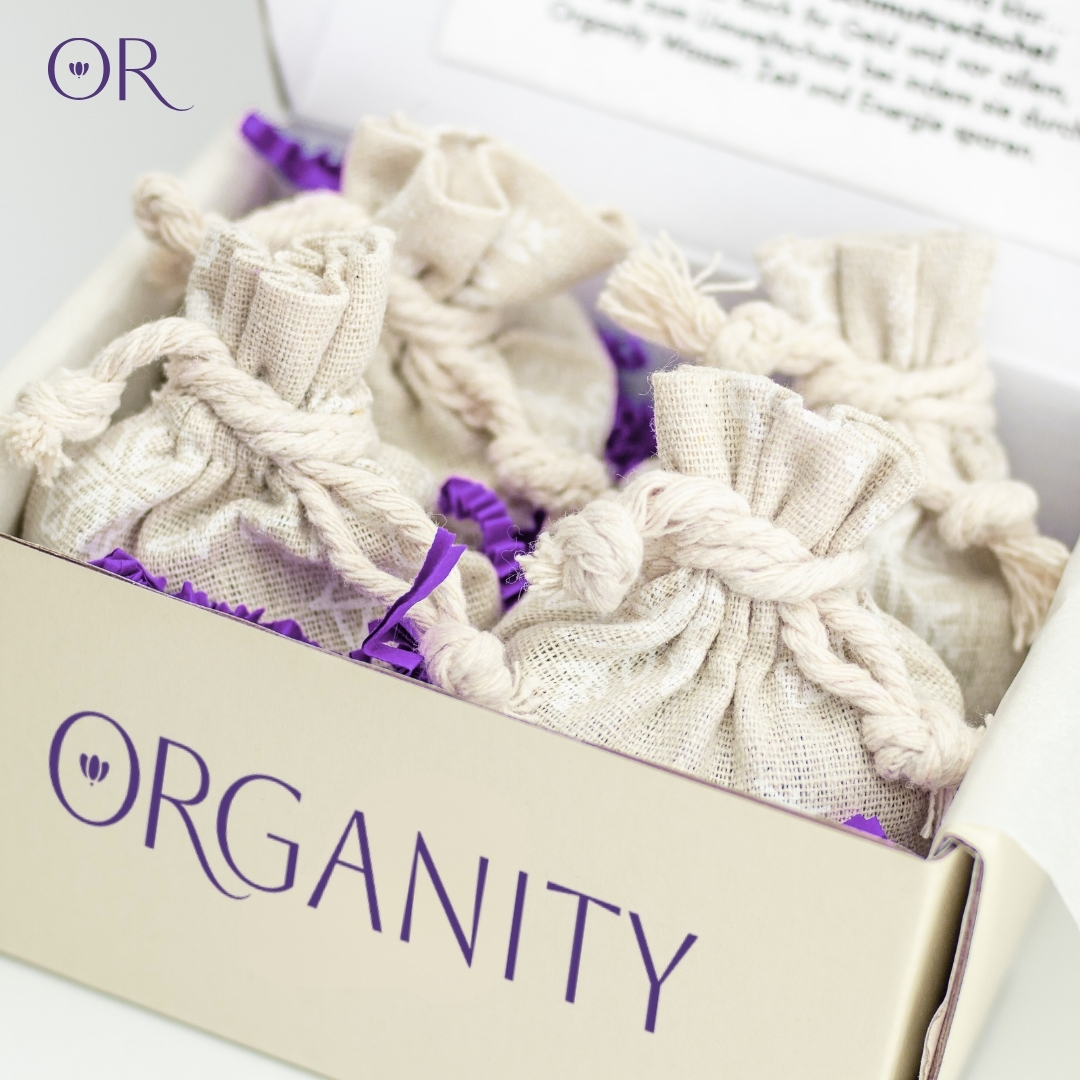 Organity sachets in branded box